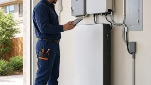 Technician planning a residential solar battery add-on in Dallas-Fort Worth