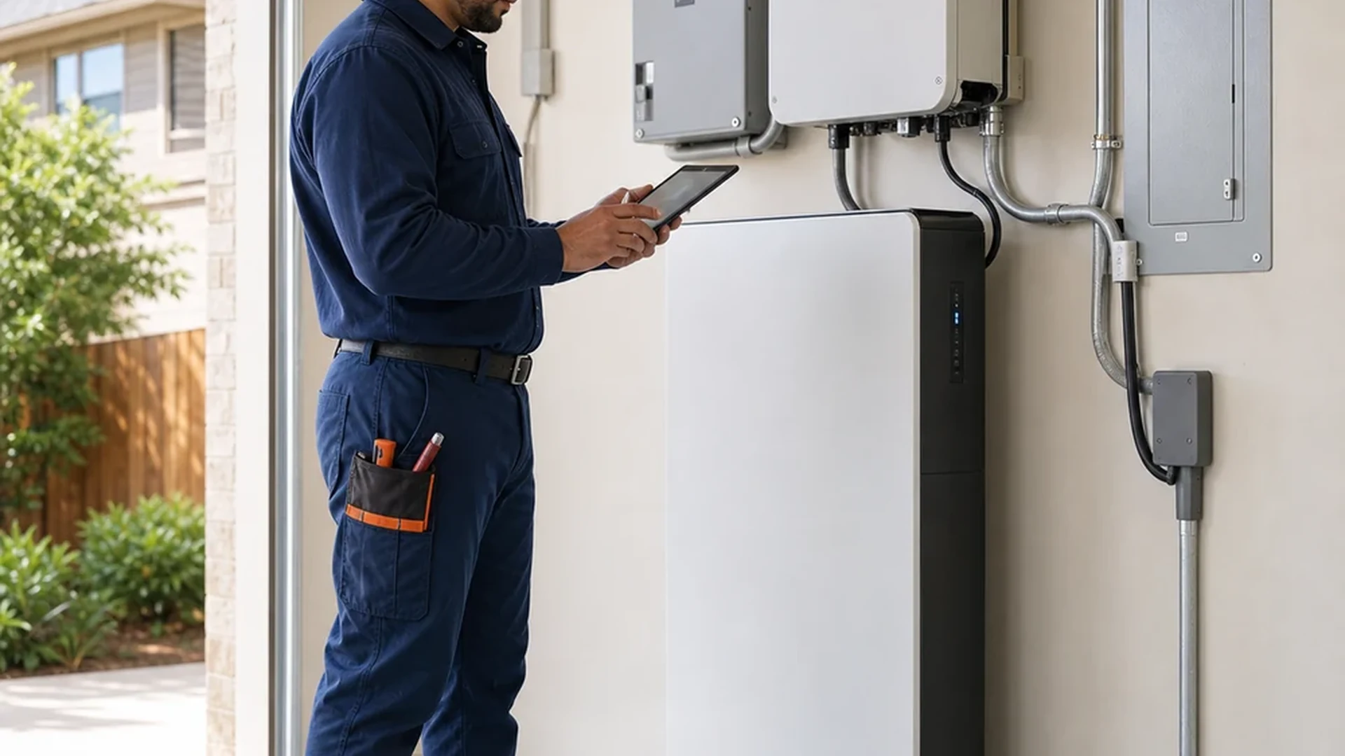 Technician planning a residential solar battery add-on in Dallas-Fort Worth